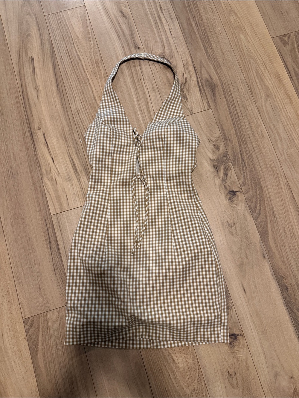 Zara Beige Gingham Halter Mini Dress